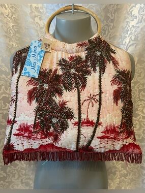 Beaded Tote, Max Mehra, Ron Jon Surf Shop, Quilted Padding, Bamboo Handles